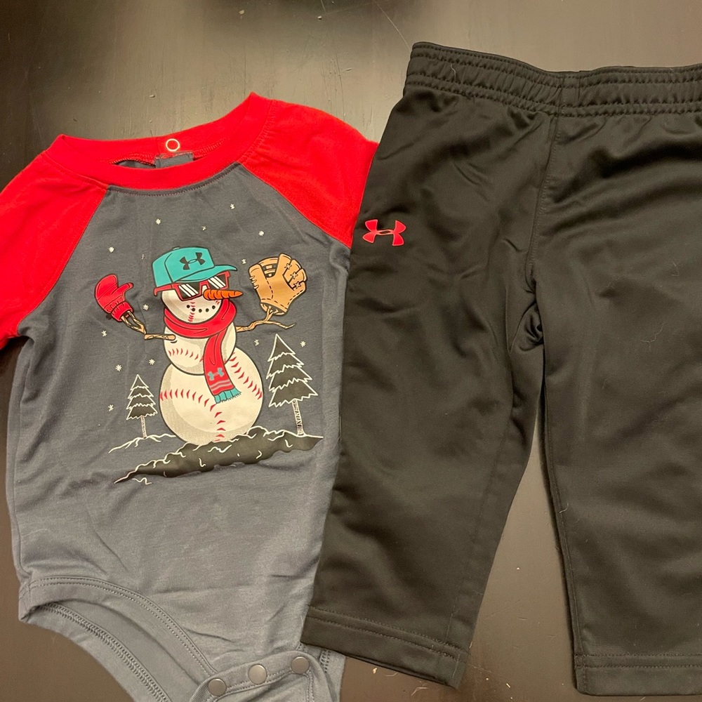 Snowman Baseball Under Armour outfit EUC 6-9 months